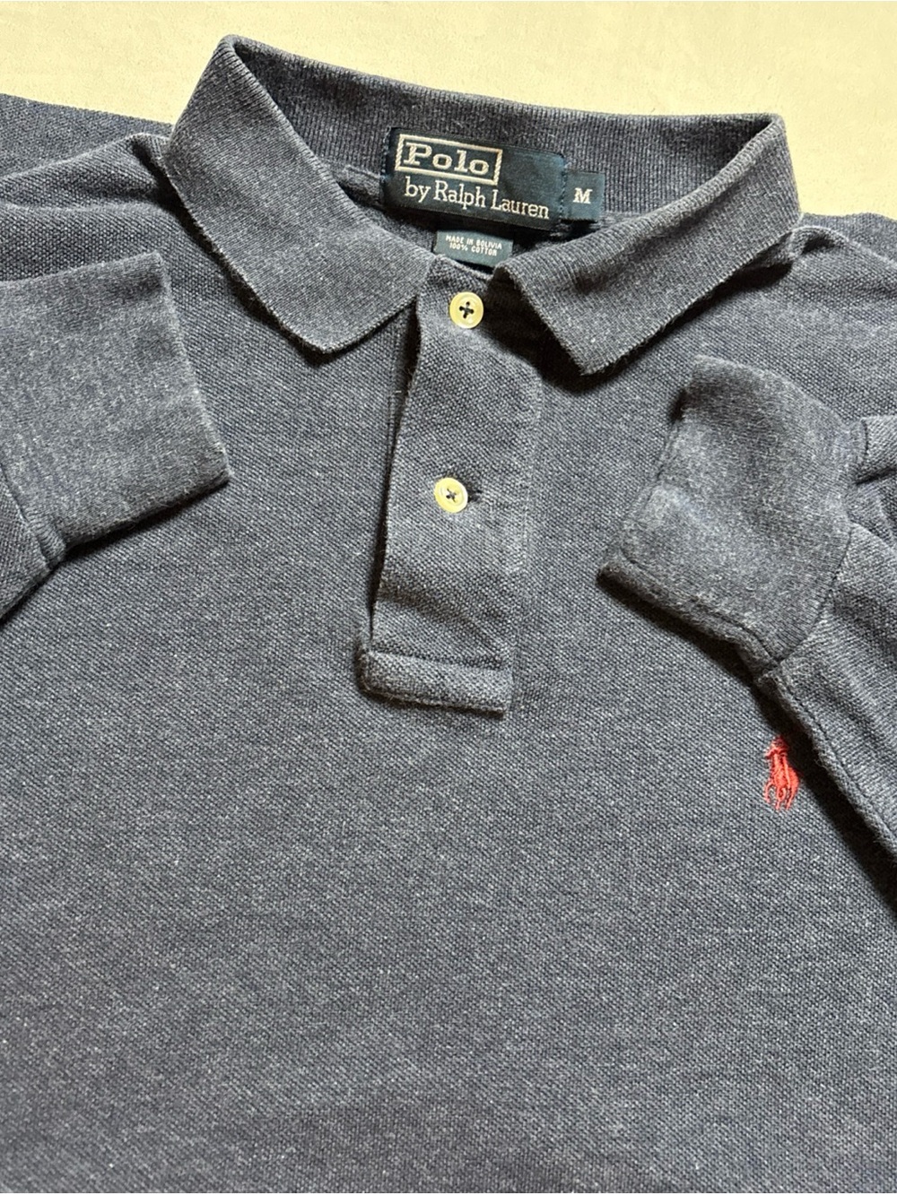 Polo Ralph Lauren Men’s M Blue Solid Long Sleeve Button Polo Shirt Preppy S Pony